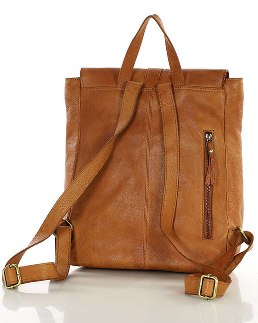 Plecak skórzany damski A4 - MARCO MAZZINI brąz whisky