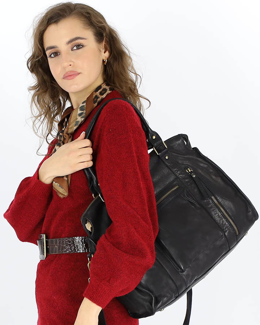 Torebka skórzany kuferek vintage old pelle MARCO MAZZINI czarny