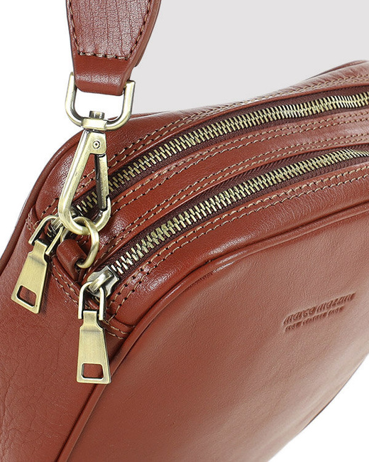 Torba skórzana na dwa zamki crossbody camera bag - MARCO MAZZINI brązowy