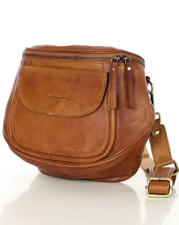 Torebka na szerokim pasku półokrągła skórzana listonoszka  - MARCO MAZZINI brąz camel