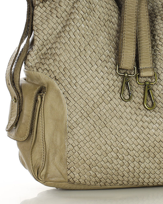 Miejska torebka regulowane raczki shopper pleciona skóra handmade MARCO MAZZINI beż jasny