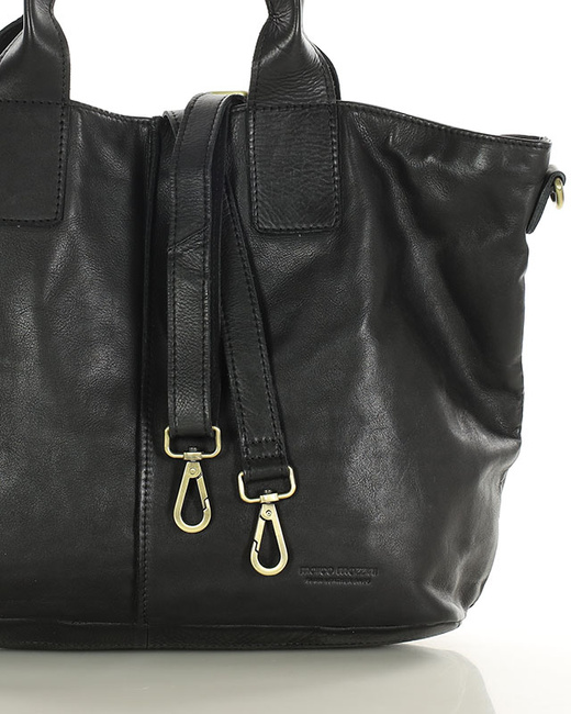 Czarna torebka skórzana na ramię shopper na długich rączkach - MARCO MAZZINI