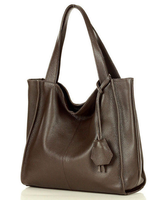 Modna torebka damska skórzany shopper bag - MARCO MAZZINI Portofino Max ciemny brąz caffe