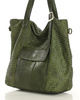Duża torebka pleciona na ramię shopperka skórzana - MARCO MAZZINI zielona