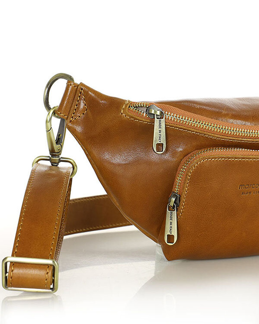 Torebka nerka na szerokim pasku skórzana premium pelle - MARCO MAZZINI camel