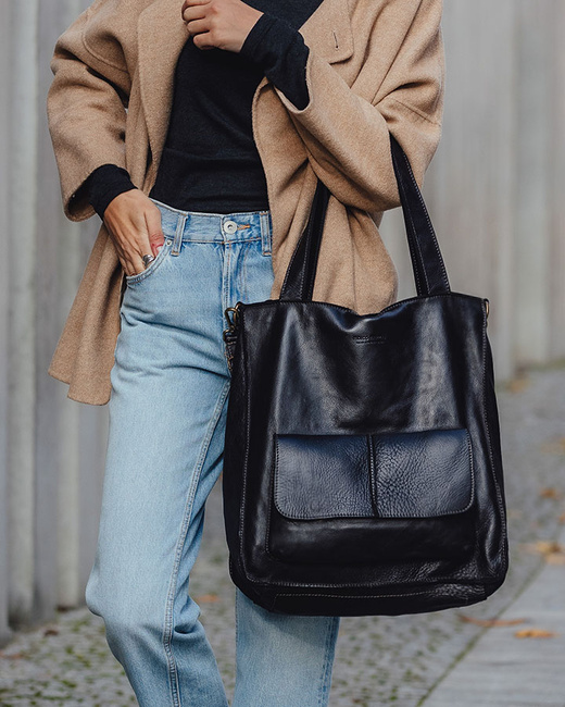 Torebka damska shopper A4 skóra naturalna - MARCO MAZZINI czarna