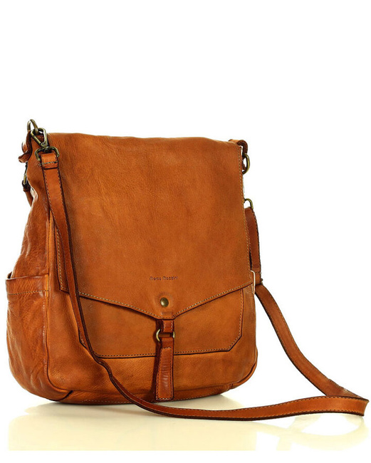 Wygodna torba damska na ramię skóra naturalna vera pelle - MARCO MAZZINI brąz karmel