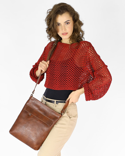 Torebka skórzana listonoszka prostokątna klasy premium - MARCO MAZZINI brązowa