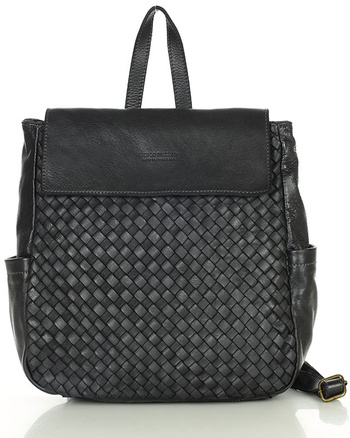 Plecak damski skórzany pleciony z kieszeniami  A4 - MARCO MAZZINI czarny