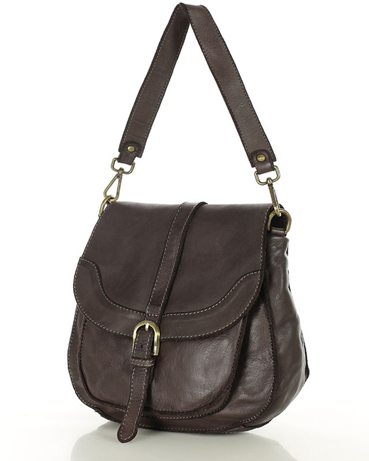 Torebka vintage retro skórzana listonoszka saddle bag - MARCO MAZZINI ciemnobrązowa