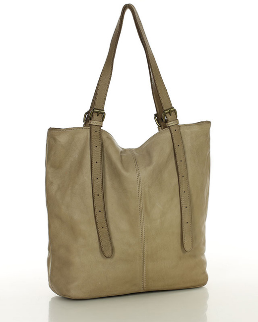 Torebka damska shopper z regulacją rączek skóra old pelle - MARCO MAZZINI beż taupe