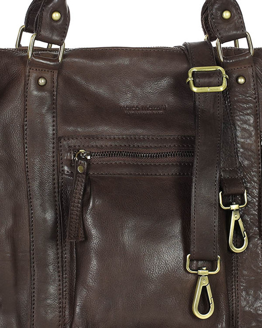 Torebka skórzany kuferek vintage old pelle MARCO MAZZINI czekoladowy brąz