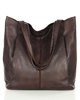 Miękka torba typu shopper skórzana na ramię - MARCO MAZZINI - ciemny brąz