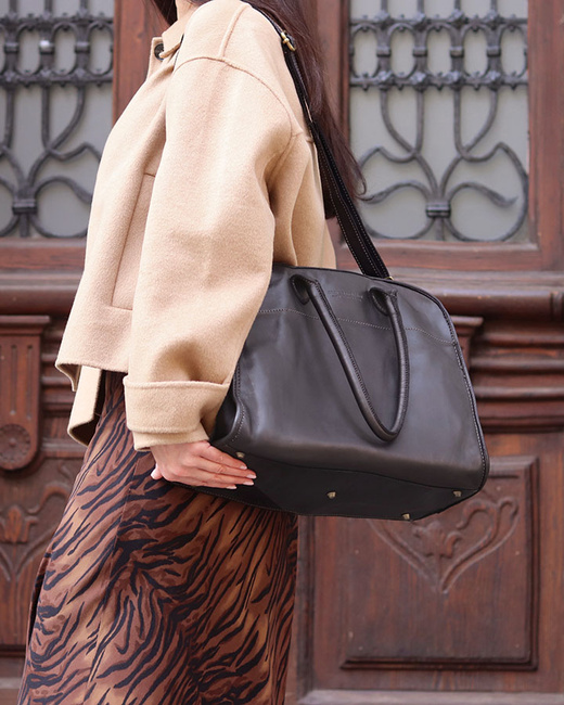 Kultowa torebka typu kuferek z włoskiej skóry naturalnej - MARCO MAZZINI czarna