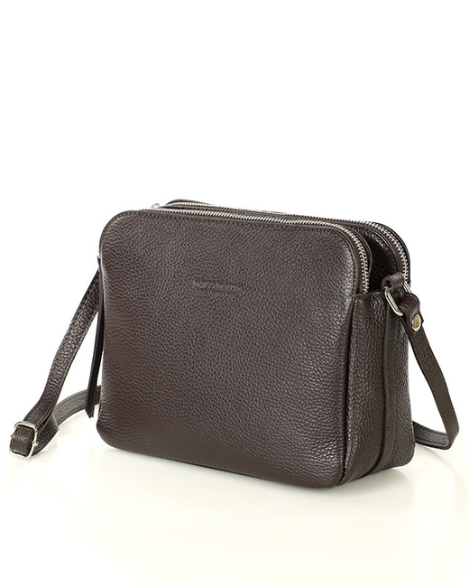 Torebka skórzana crossbody listonoszka dwie komory - MARCO MAZZINI ciemny brąz
