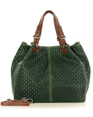 Modna torebka damska skórzany koszyk MARCO MAZZINI - Carina Treccia ciemna zieleń