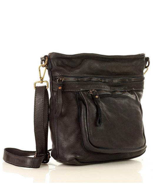 Torebka skórzana funkcjonalna listonoszka z kieszeniami old pelle classica lavata - MARCO MAZZINI czarny