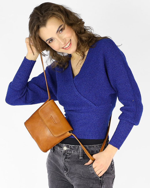 Torebka listonoszka z klapką ze skóry garbowanej roślinnie - MARCO MAZZINI camel