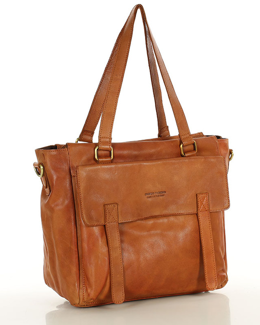 Torba skórzana shopper biznesowy z przegrodą - MARCO MAZZINI brąz camel