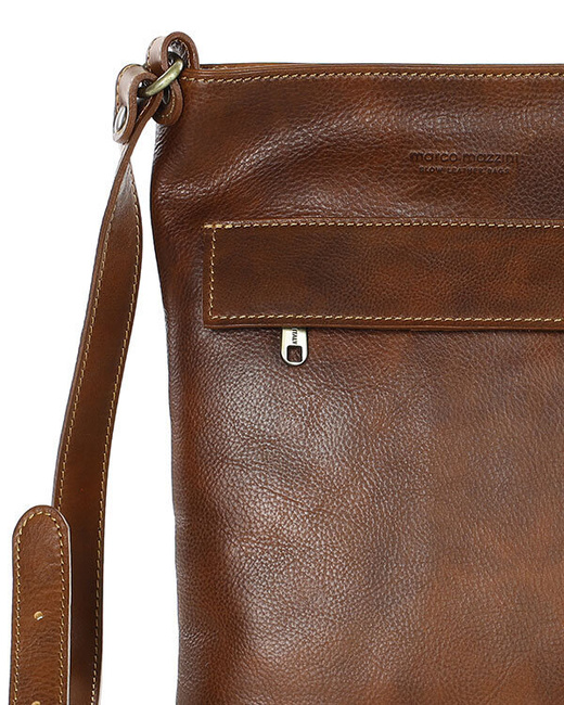 Torebka skórzana listonoszka prostokątna klasy premium - MARCO MAZZINI brązowa