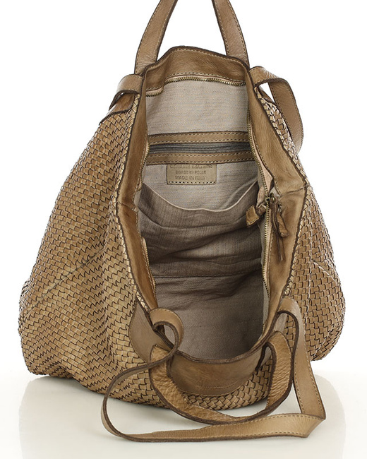 Torba damska pleciona shopper & shoulder leather bag - MARCO MAZZINI beż taupe