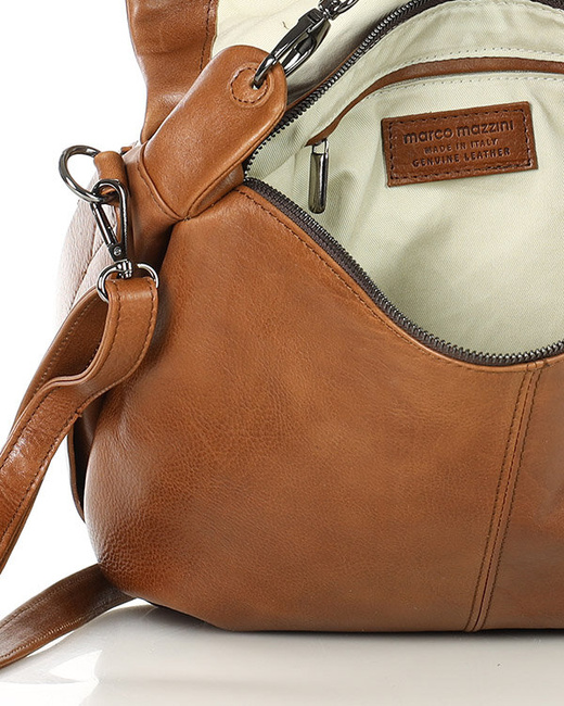 Luksusowa torebka do ręki skórzana damska premium MARCO MAZZINI ciemny camel