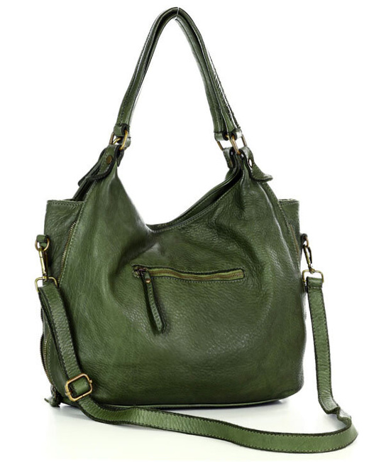 Torba skórzana wysokogatunkowa na ramię styl miejski shoulder leather bag - MARCO MAZZINI zielona