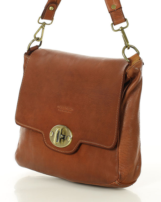 Legendarna torebka skórzana na ramię 2 w 1 genuine lether - MARCO MAZZINI brąz migdałowy