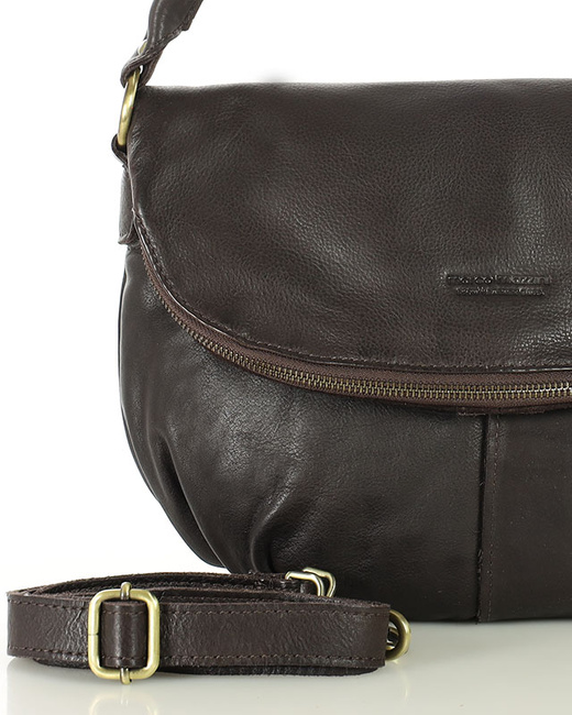 Torebka na ramię listonoszka duża skórzana - MARCO MAZZINI brąz czekolada