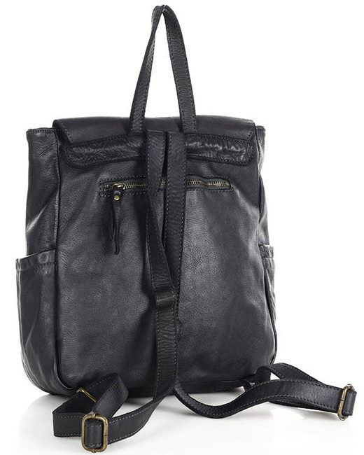 Plecak skórzany handmade z kieszeniami - MARCO MAZZINI czarny