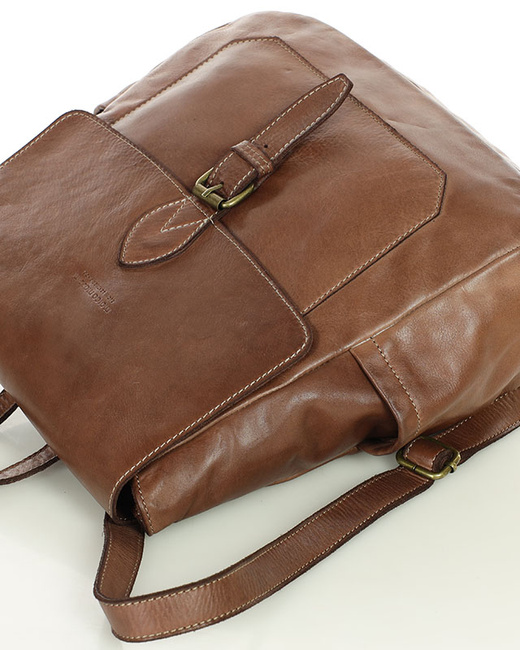 Plecak skórzany handmade z kieszeniami - MARCO MAZZINI czekoladowy brąz