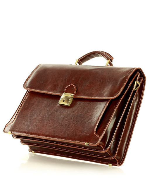 Teczka męska skórzana MARCO MAZZINI handmade - ROBERTO Classic brązowa