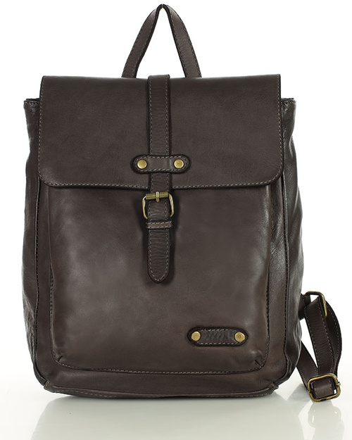 MARCO MAZZINI Miejski plecak skórzany w stylu old look handmade leather ciemny brąz caffe