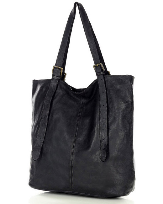 Torebka damska shopper z regulacją rączek skóra old pelle - MARCO MAZZINI czarny
