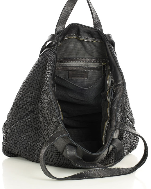 Torba damska pleciona shopper & shoulder leather bag - MARCO MAZZINI czarna