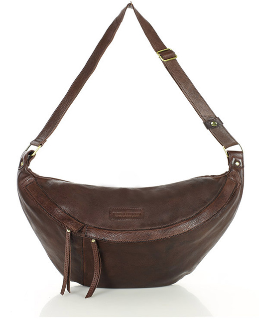 Duża nerka skórzana torebka przez ramię półksiężyc - MARCO MAZZINI ciemny brąz