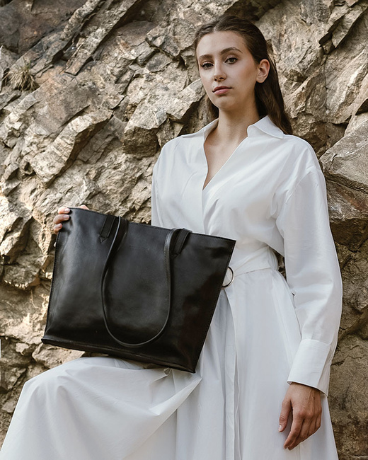 Duża torba shopperka biznesowa damska skórzana - MARCO MAZZINI czarna