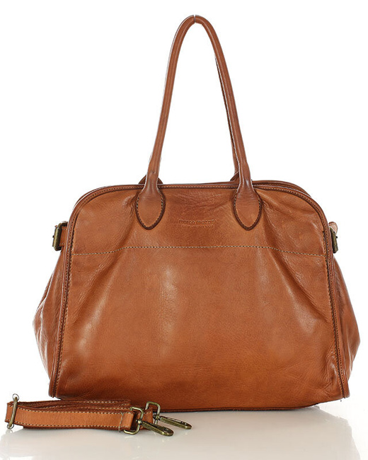 Kultowa torebka typu kuferek z włoskiej skóry naturalnej - MARCO MAZZINI brąz camel