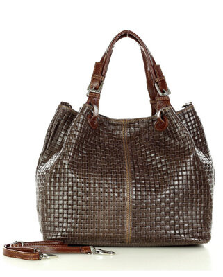 Modna torebka damska skórzany koszyk MARCO MAZZINI - Carina Treccia ciemny brąz caffe