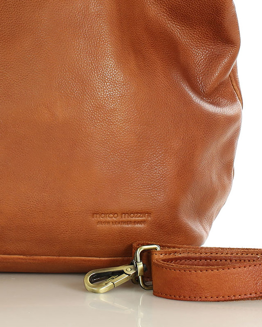 Torebka skórzana na ramię shopper na długich rączkach - MARCO MAZZINI brąz camel