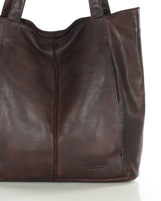 Miękka torba typu shopper skórzana na ramię - MARCO MAZZINI - ciemny brąz