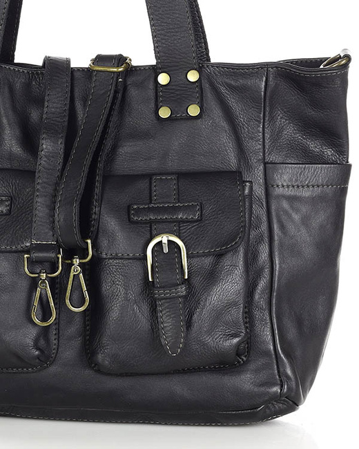 Torba skórzana shopper XL na ramię z dwoma kieszeniami MARCO MAZZINI czarna