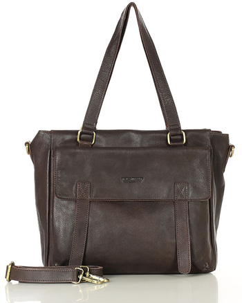 Torba skórzana shopper biznesowy z przegrodą - MARCO MAZZINI ciemny brąz