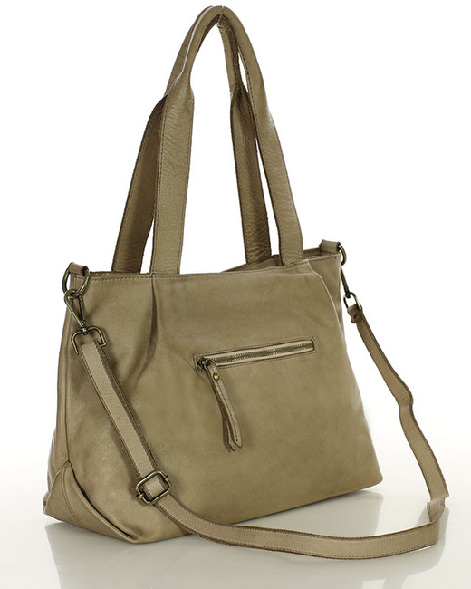 Torebka kuferek skórzana na ramię z miękkiej skóry MARCO MAZZINI beżowa taupe