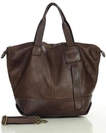 Duża torba shopper A4 z miękkiej włoskiej skóry Marco Mazzini brązowa