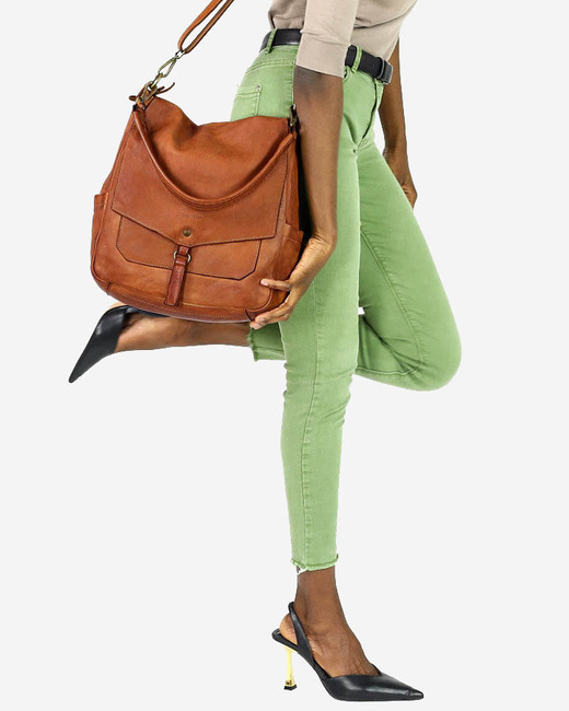 Wygodna torba damska na ramię skóra naturalna vera pelle - MARCO MAZZINI brąz karmel