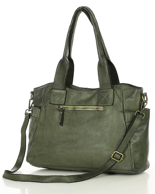 Torebka damska skórzana z kieszeniami na zewnątrz - MARCO MAZZINI zielona