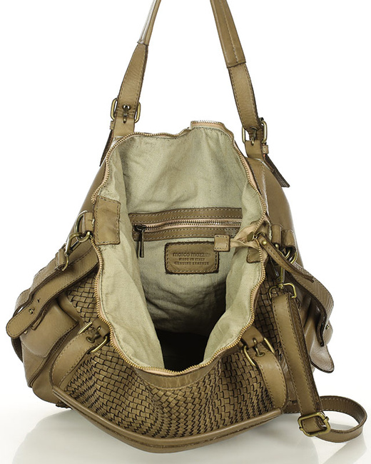 Miejska torebka regulowane raczki shopper pleciona skóra handmade MARCO MAZZINI beż