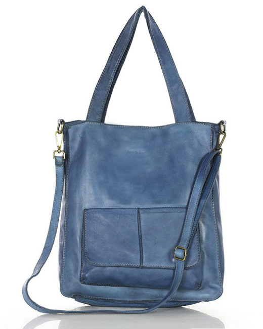 Torebka damska shopper A4 skóra naturalna - MARCO MAZZINI jeansowa niebieska