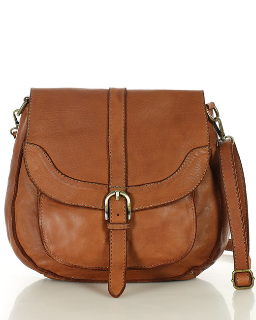 Torebka vintage retro skórzana listonoszka saddle bag - MARCO MAZZINI camelowa